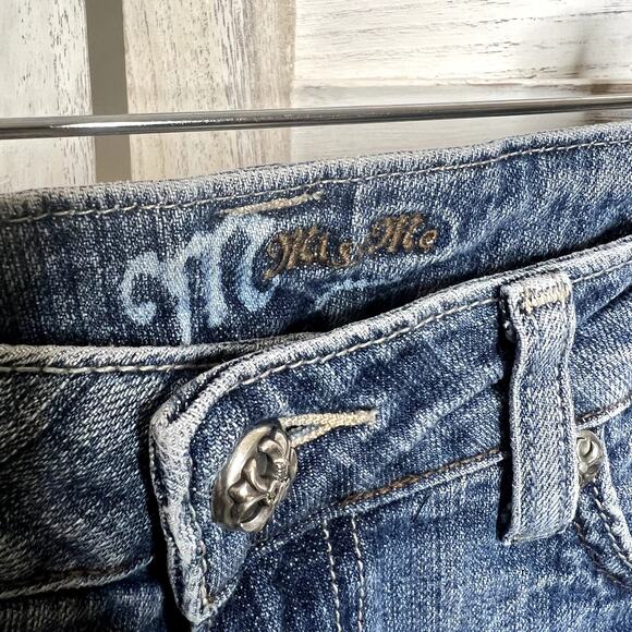 MISS ME JP4738 Women's Fleur De Lis Boot Cut Distressed Jeans Med Wash 27 - Picture 13 of 16